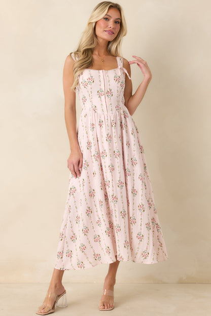 Some Kind of Wonderful Light Pink Floral Midi Dress