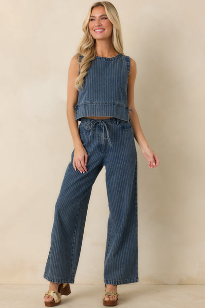 The County Line Indigo Stripe Cotton Denim Drawstring Pants