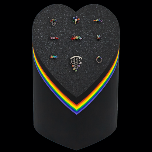 9 Post Rainbow Heart Display w/ Threadless Ends - Khrysos Jewelry