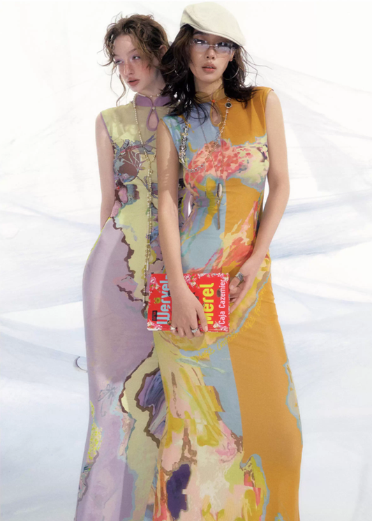 Luoman Ci 罗曼词 Romance Language New Chinese Style Colorful Sleeveless Qipao