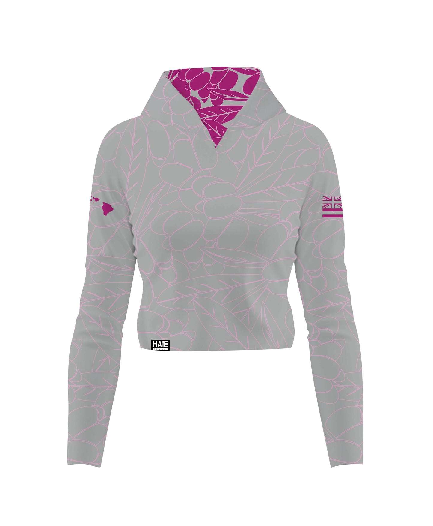 Aalii Wahine VNeck Hooded Crop Longsleeve Drifit Gray Rose