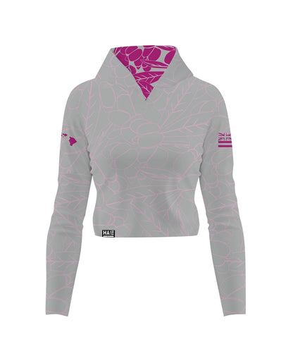 Aalii Wahine VNeck Hooded Crop Longsleeve Drifit Gray Rose