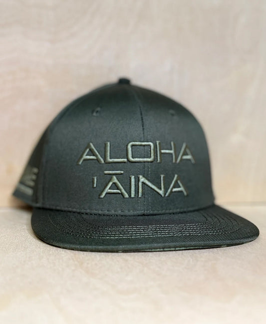 Aloha Aina 3D Puff Snapback Olive on Olive