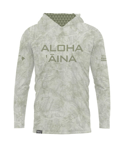 Aloha Aina Green Camo Hooded Long Sleeve Drifit