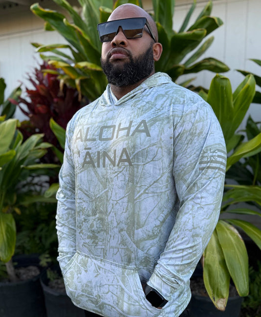 Aloha Aina Green Camo Hooded Long Sleeve Drifit