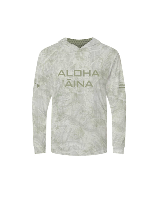 Aloha Aina Green Camo Youth Hooded Long Sleeve Drifit