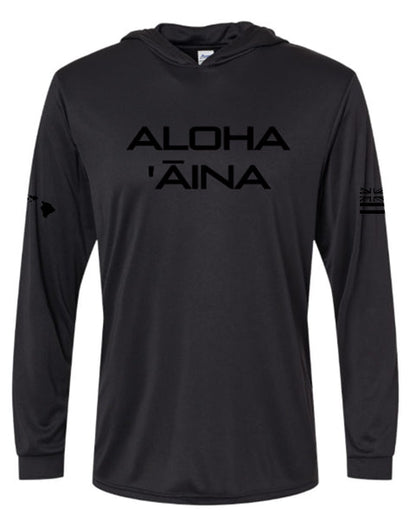 Aloha Aina Hooded Longsleeve Drifit Black on Black