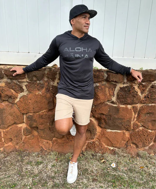 Aloha Aina Hooded Longsleeve Drifit Black on Black