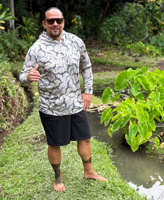 Aloha Aina Iwa Bird Camo Hooded Long Sleeve Drifit