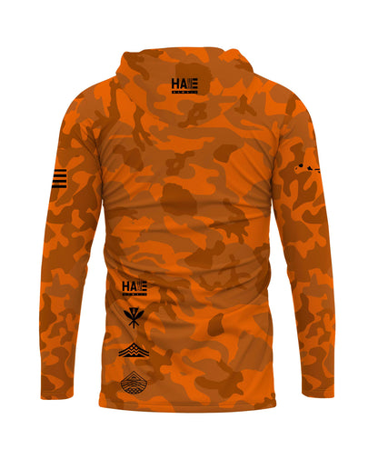 Aloha Aina Namoku Camo Hooded Long Sleeve Drifit Burnt Orange