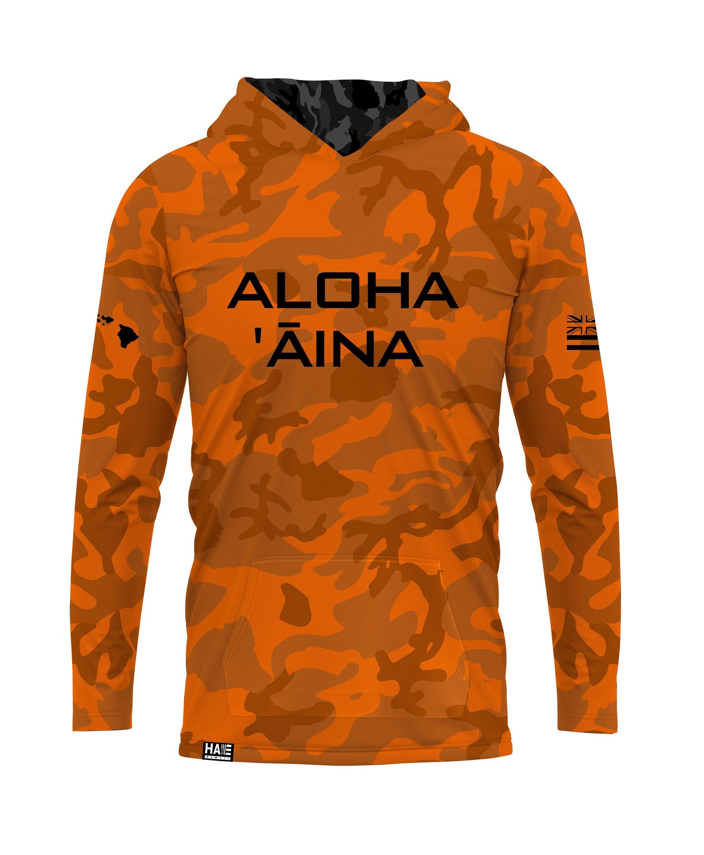 Aloha Aina Namoku Camo Hooded Long Sleeve Drifit Burnt Orange