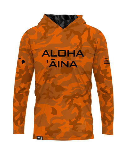 Aloha Aina Namoku Camo Hooded Long Sleeve Drifit Burnt Orange
