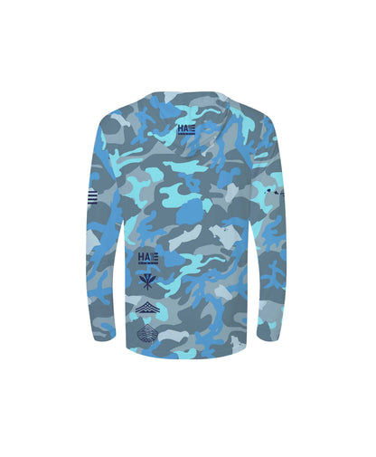 Aloha Aina Namoku Camo Youth Hooded Long Sleeve Drifit Moana Blue
