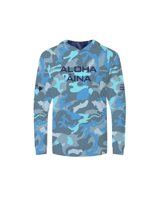 Aloha Aina Namoku Camo Youth Hooded Long Sleeve Drifit Moana Blue