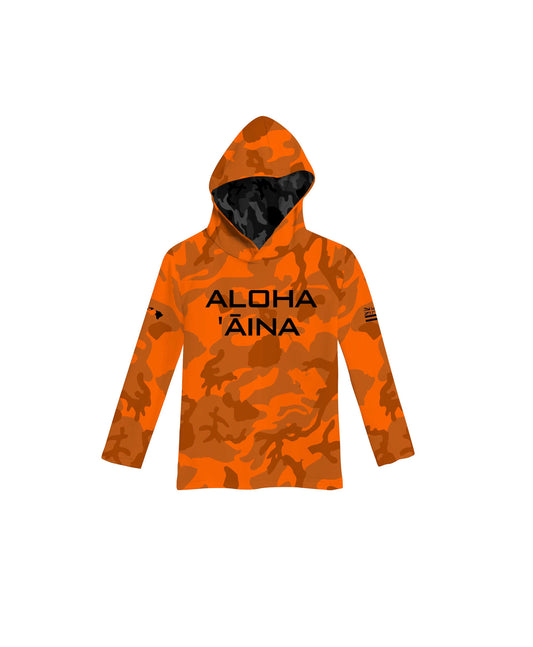 Aloha Aina Namoku Camo Toddler Hooded Long Sleeve Drifit Burnt Orange