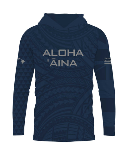 Aloha Aina Navy Blue Hooded Long Sleeve Drifit