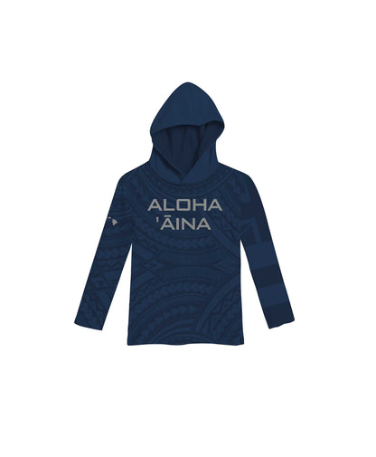 Aloha Aina Navy Blue Toddler Hooded Long Sleeve Drifit