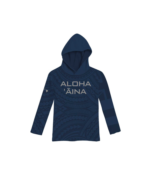 Aloha Aina Navy Blue Toddler Hooded Long Sleeve Drifit