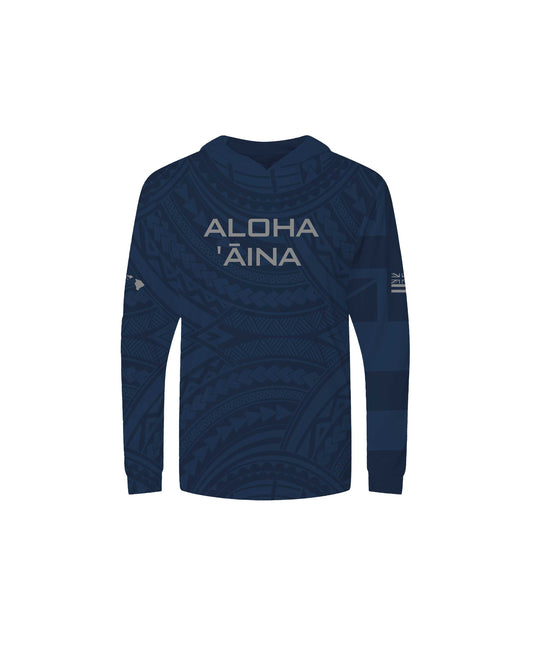 Aloha Aina Navy Blue Youth Hooded Long Sleeve Drifit