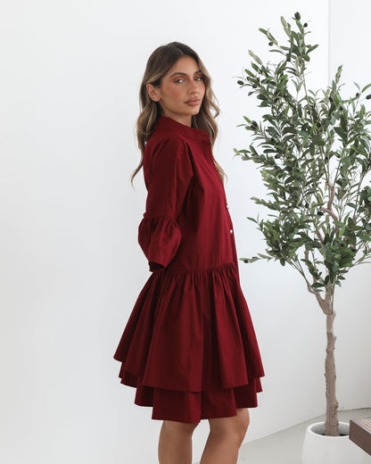 Araina Wine Dress | Women's Shirt Mini Dress