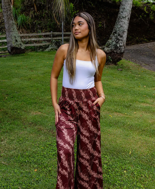 'Awapuhi Melemele Satin Palazzo Pants - ʻĀʻula brown