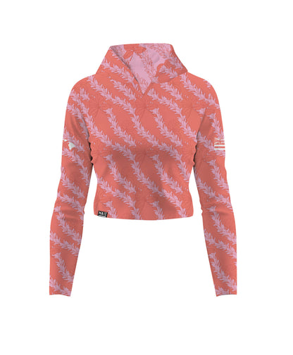 Awapuhi Wahine Crop Hooded Long Sleeve Vneck Drifit Coral