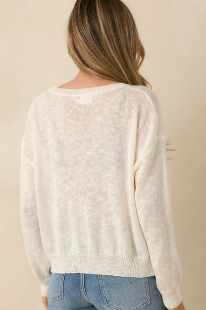 Just Swimmingly Ivory Knit Fish Embroidered Sweater