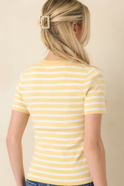 Let's Catch Up Yellow Stripe Short Sleeve Top