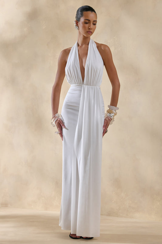 Doria | White Plunge-Neck Maxi Dress