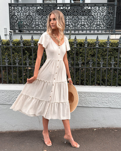 Celie Dress - Beige | Women's Linen Midi Dress