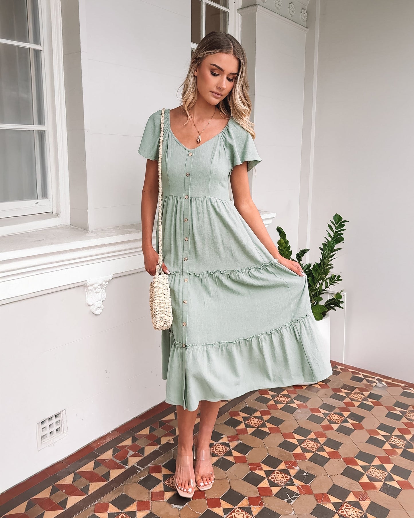 Celie Dress Sage | Women's Linen Midi Dress