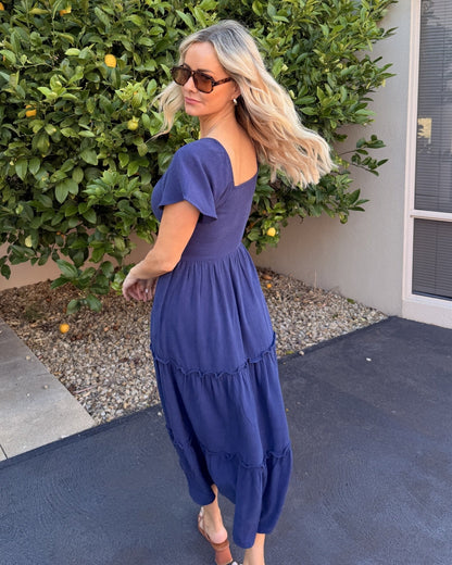 Celie Dress - Navy | Women's Linen Midi Dress