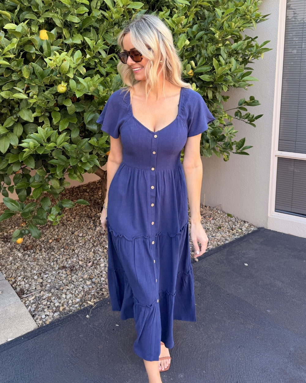 Celie Dress - Navy | Women's Linen Midi Dress