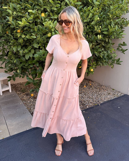 Celie Dress - Pink | Women's Linen Midi Dress