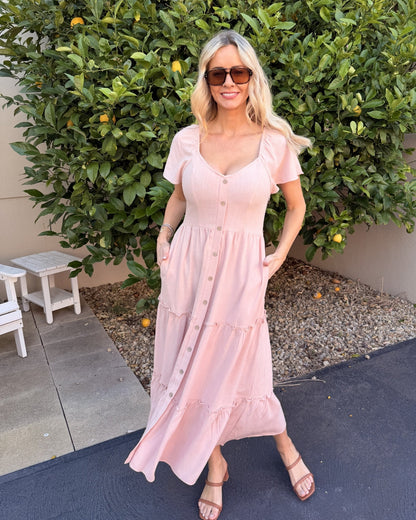 Celie Dress - Pink | Women's Linen Midi Dress