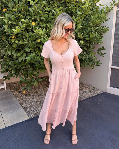 Celie Dress - Pink | Women's Linen Midi Dress