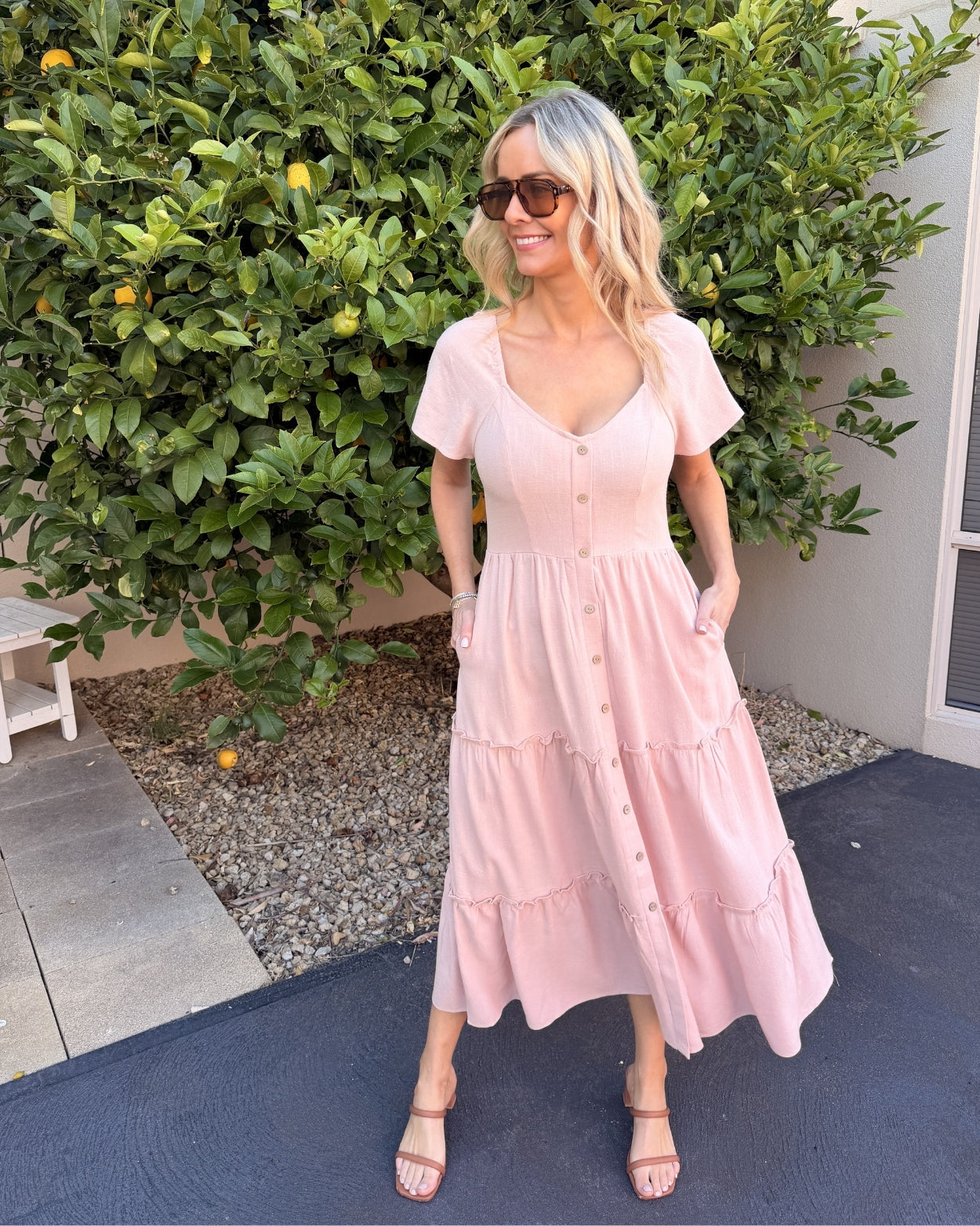 Celie Dress - Pink | Women's Linen Midi Dress