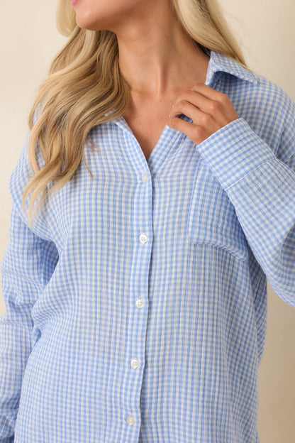 Z Supply Ice Blue Cotton Classic Gingham Top