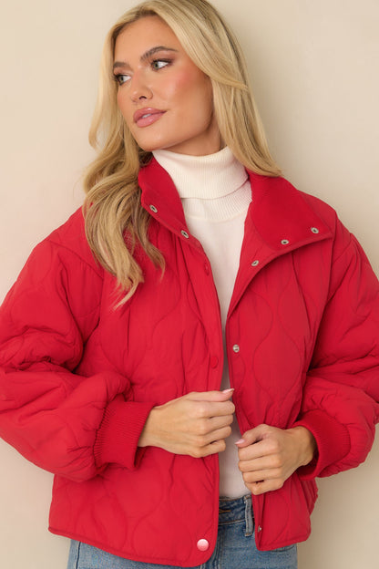 Just Between Us Red Quilted Button-Up Jacket