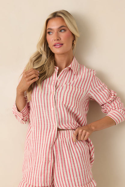 Z Supply Saturdays Red Stripe Cotton Gauze Shirt