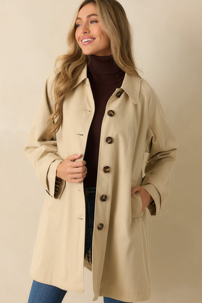 Timeless Appeal Beige Button Front Trench Jacket