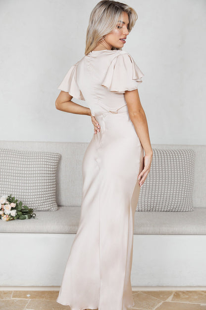Doren Dress - Champagne | Women's Formal Satin Maxi Dress