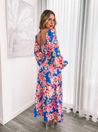 Ezmeralda Cobalt Blossom Dress | Women's Printed Midaxi Dress