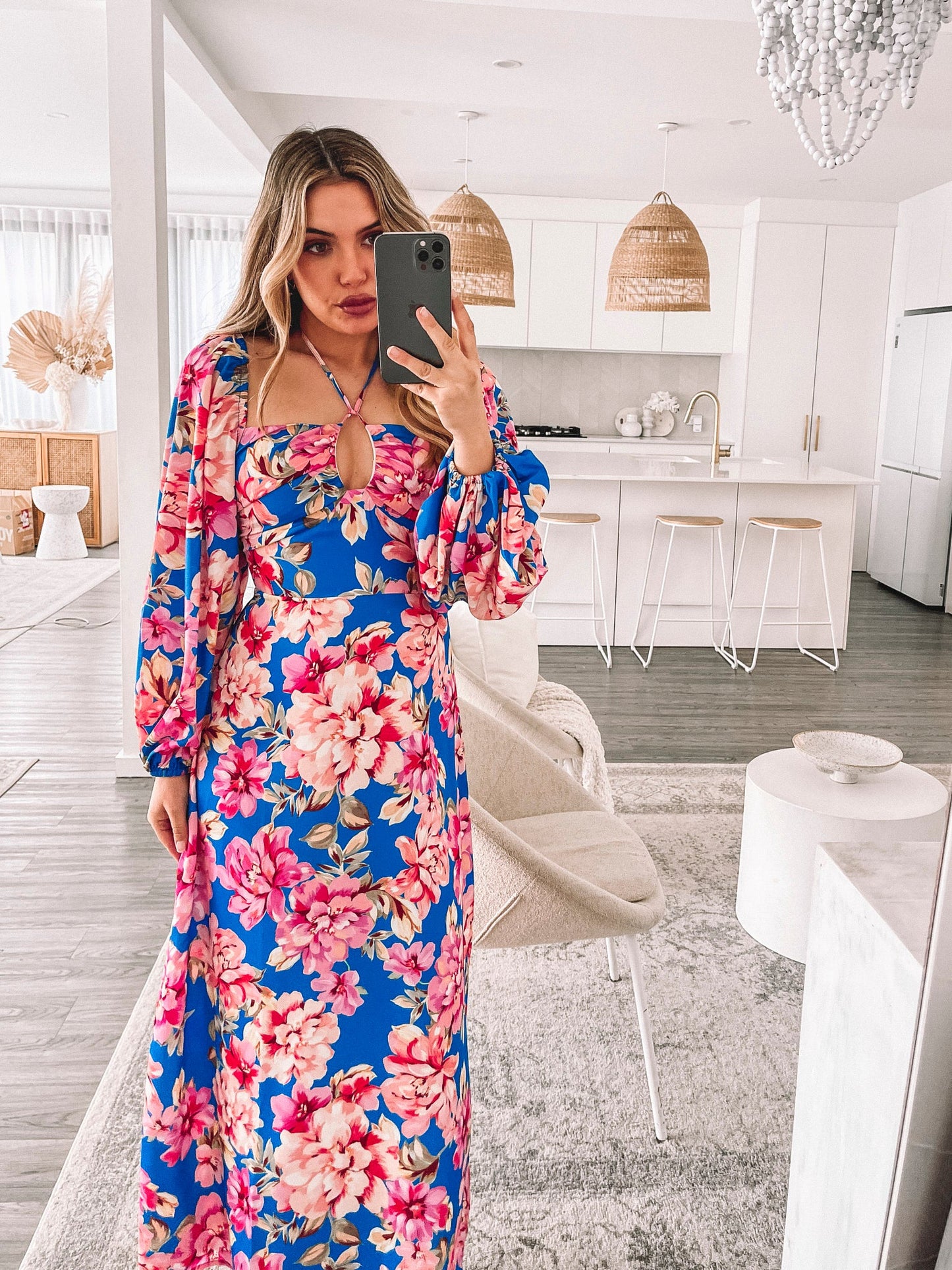 Ezmeralda Cobalt Blossom Dress | Women's Printed Midaxi Dress