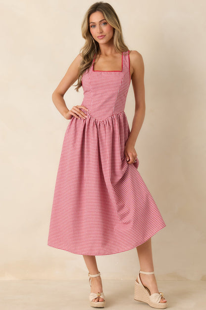 Just Because I Can Red Gingham Open Back Tie Maxi Dress