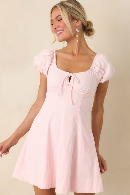 Love Is In the Air Peony Pink Cotton Peasant Mini Dress
