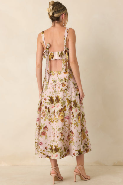 ASTR The Label Ciana Pink & Green Floral Linen Midi Dress