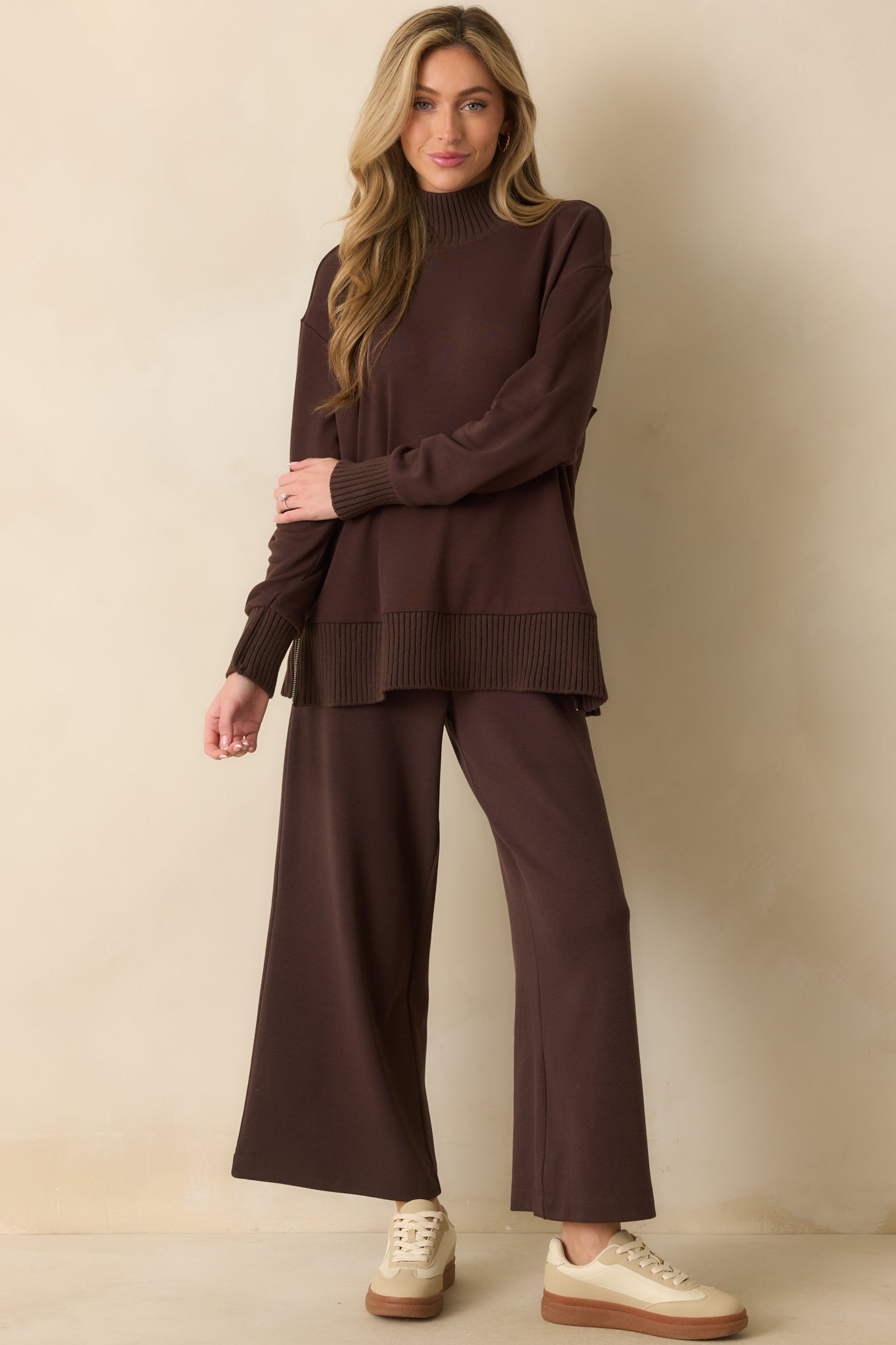 Z Supply Dark Brown Sable Luxe Mock Neck Top