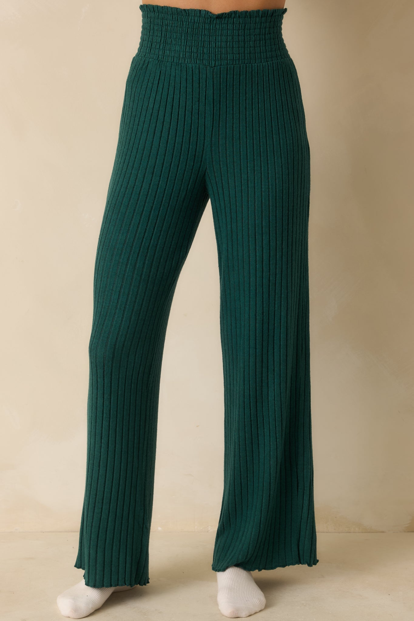 Z Supply Mistletoe Green Dawn Smocked Ribbed Knit Pants