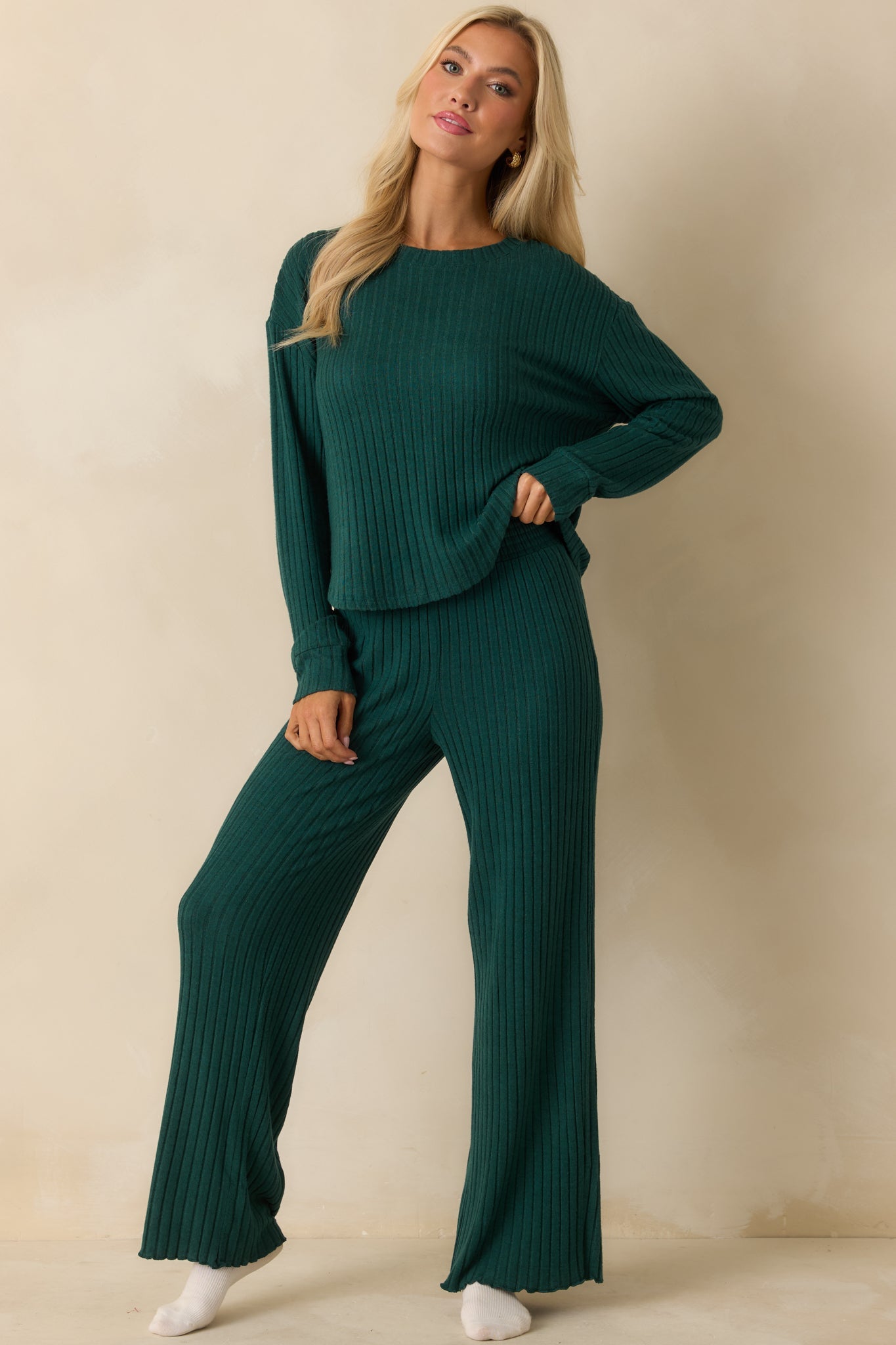 Z Supply Mistletoe Green Dawn Smocked Ribbed Knit Pants